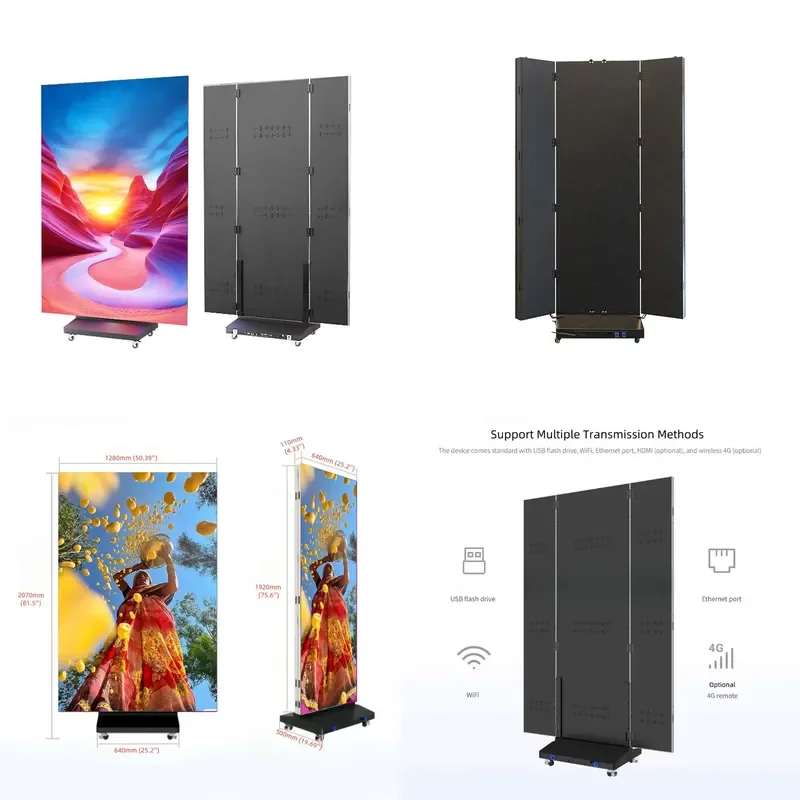 for P2.5 P1.86 Portable LED Display Full Color Floor to Ceiling Electronic Advertising Tri fold Poster Holder Digital Signage