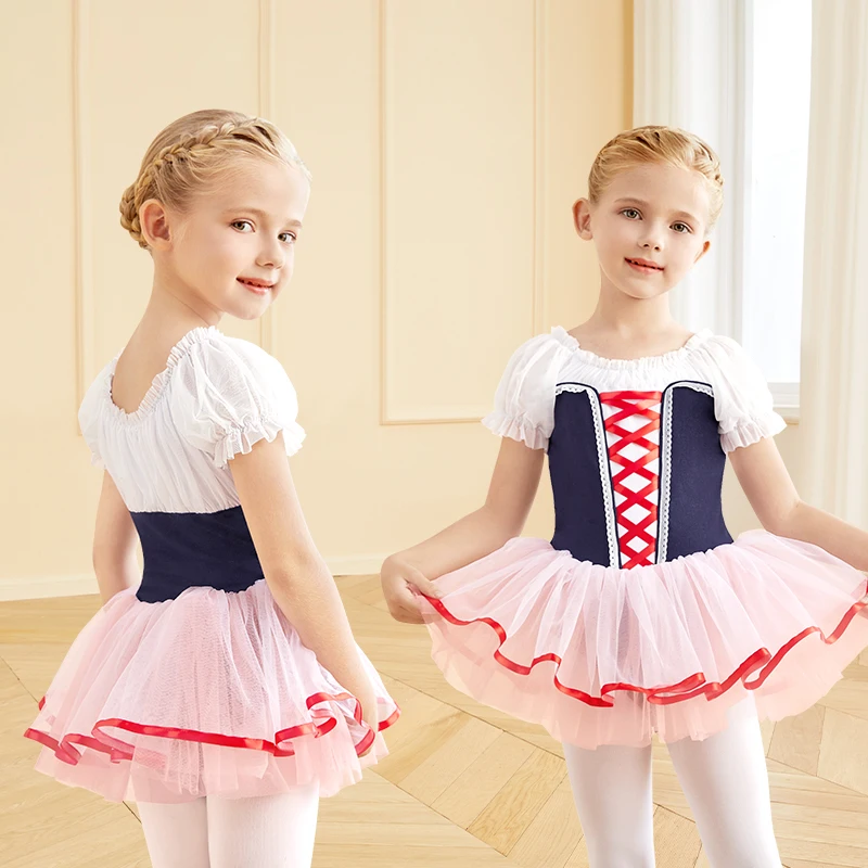 Meisjes Ballet Jurk Bladerdeeg Korte Mouw Ballet Tutu Jurk Kinderen Ballet Turnpakje Jurk Verjaardag Aankleden Meisjes Dans Kostuum Dancewear