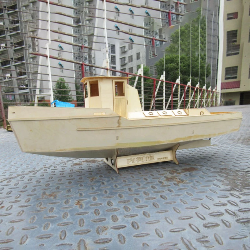 Kit de remolque de río Inland, barco de madera pequeño, juguete de modelo de barco de montaje hecho a mano