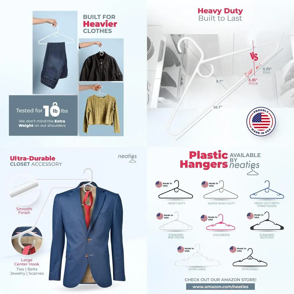 30-Pack Heavy-Duty Plastic Hangers - 8lb Capacity for Adult Clothing, Durable for Pants, Coats, and Jeans - White & Blue