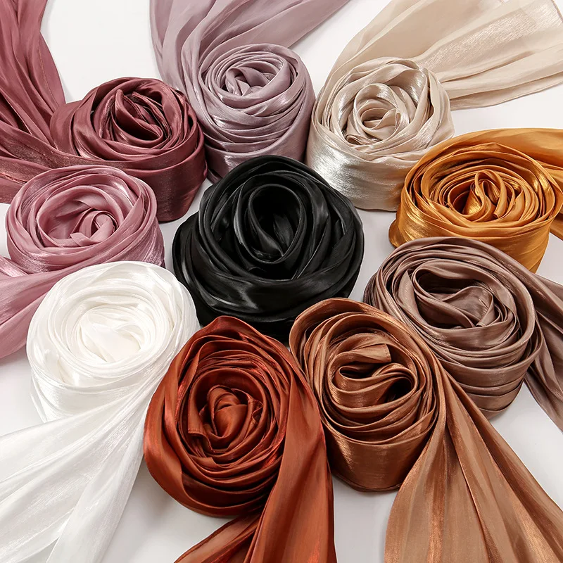 

15 Colors Plain Sparking Silk Satin Shawls Scarf Lady High Quality Wrap Shimmer Beach Cover Stole Bufandas Muslim Hijab 180*70cm