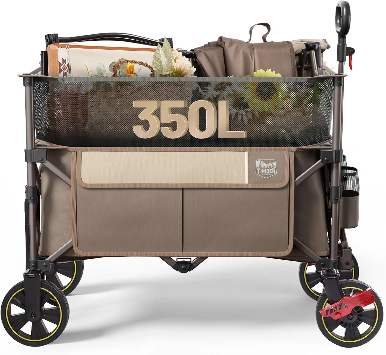350L Extra Large Collapsible Folding Wagon Carts with Brake | Heavy Duty Outdoor Camping Utility Wagons with Extended Height