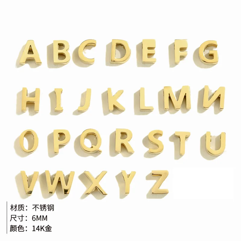 A-Z Alphabet 26 Letter Charms Set Heart Zircon Pearl Initial Letter Gold Plated Stainless Steel Pendants for DIY