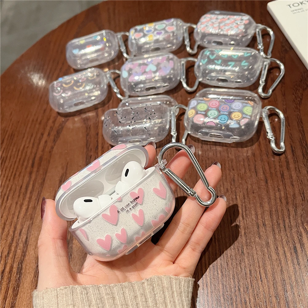 Transparent Flower Love Earphone Case For Apple AirPods Pro 2 Cute Glitter Bling Wireless Headset Soft Cover For Air Pods 3 Pro