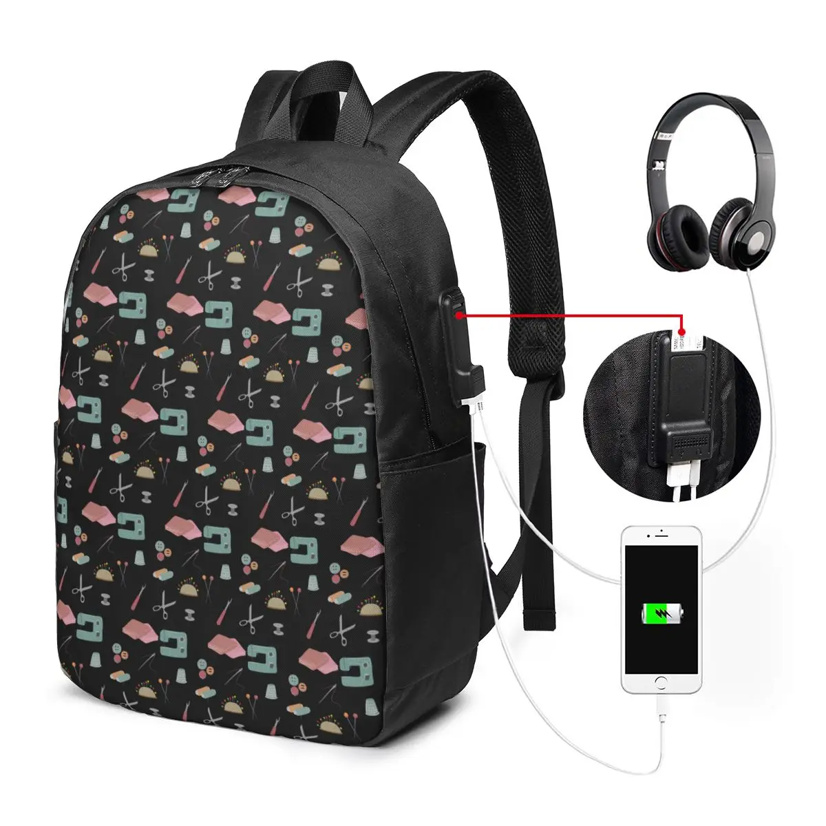 Sewing Kit Element Themed Backpack Travel Notebook Bag Computer College Student School Bag Laptop Shoulder Bags for Men Women
