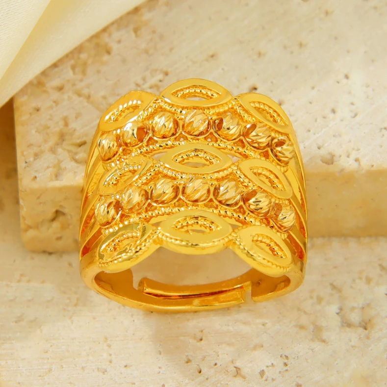 Arabische Mode Unregelmäßige Perlenringe 24k Vergoldet Nigeria Braut Hochzeitsring Dubai Damen Arabesque Vintage Schmuck Geschenke – Detail 11