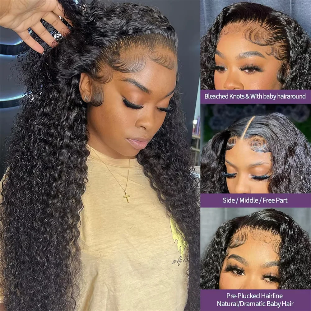 شعر مستعار برازيلي مجعد مسبقًا ، شعر مستعار بدانتيل أمامي عالي الدقة ، موجة عميقة ، 13 × 6 ، 34 بوصة