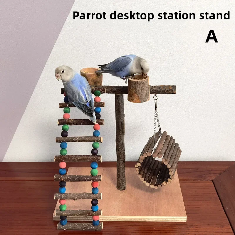 Solid Wood Parrot Stand Training Bird Stand Parrot Toy Wooden Pole Ladder Game Small Pet Interactive Amusement Park Desktop