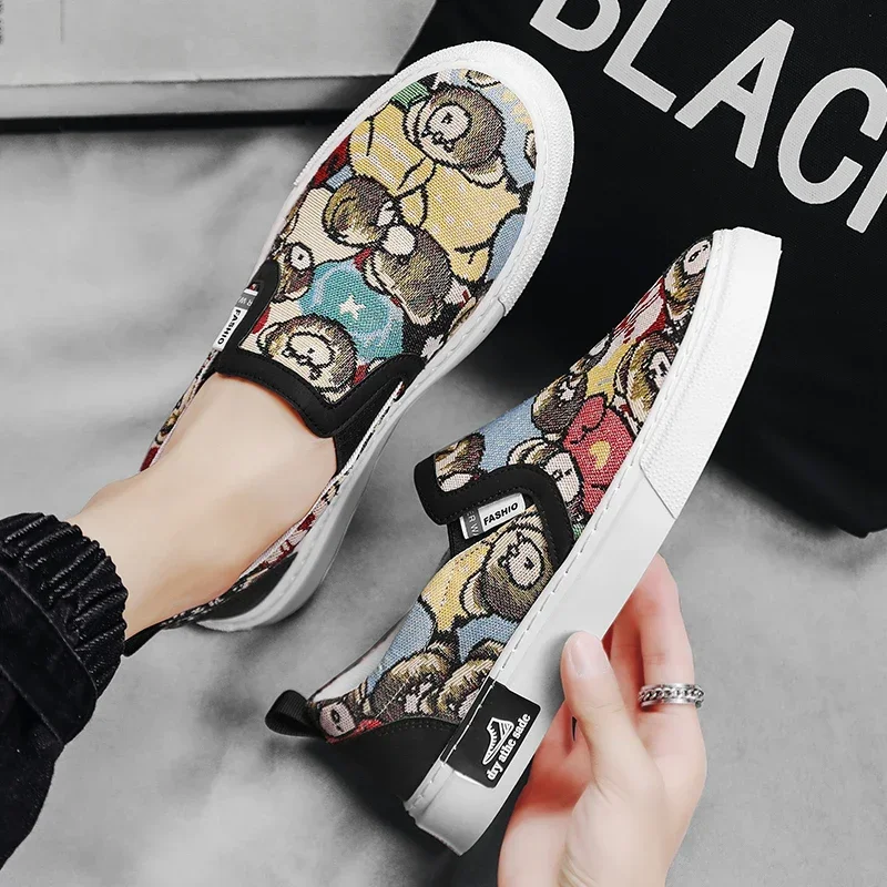 

Men Espadrilles Luxury Loafers Man Platform Canvas Shoes Fashion Bear Print Casual Men Shoes Design Summer Classic Slip-on Shoes