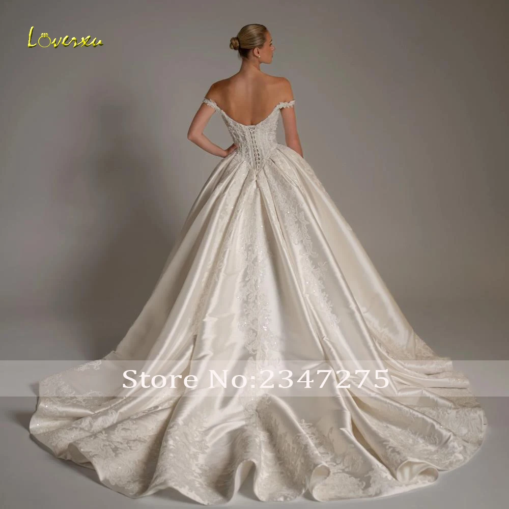 Loverxu A-Line Chic Wedding Dresses Sweetheart Off The Shoulder Vestido De Novia Appliques Matte Satin Custom Made Bridal Gown