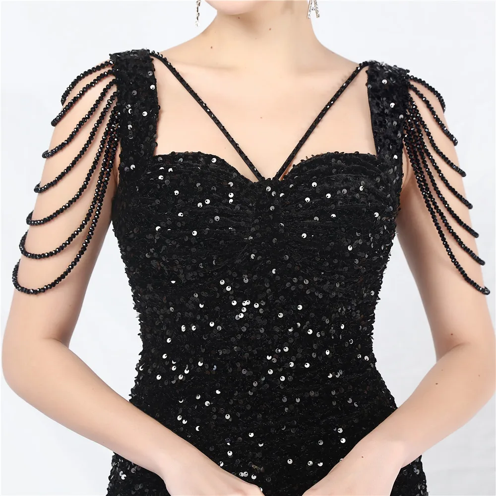 Black Sequin Short Evening Dress Beading Corset Prom Dress Fit Luxury Women Party Wedding Off Shoulder Ball Gown 2024 New Design