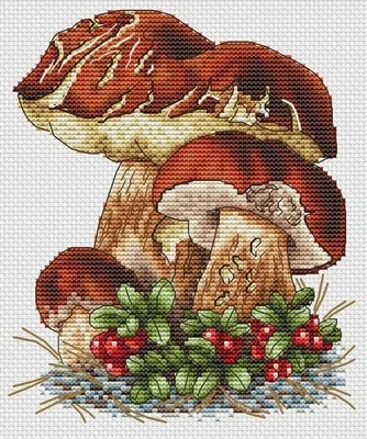 Mushroom Berries Cross Stitch, Ecological Cotton Thread Embroidery, Home Decoration, Hanging Painting, Gift