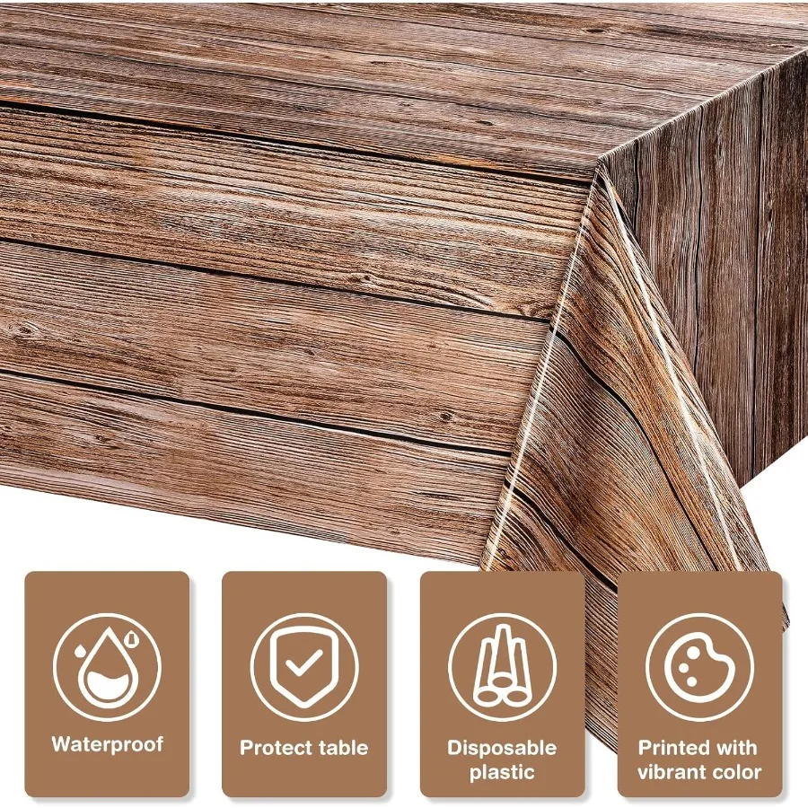 3 pacotes de toalhas de mesa de grão de madeira natural rústico plástico enseada para mesa retângulo vintage estilo fazenda toalha de mesa decorat