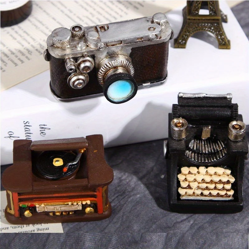 1Pc Retro Nostalgic Resin Crafts Home Decoration Mini Ornaments Photography Props Cameras Pianos and Phonographs