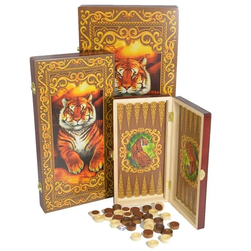 Hochwertiges Hölzernes Backgammon-Set Tiger Tragbares Klappbares Internationales Schach Freizeit-Unterhaltungs-Brett Reisespiele Dame Schach