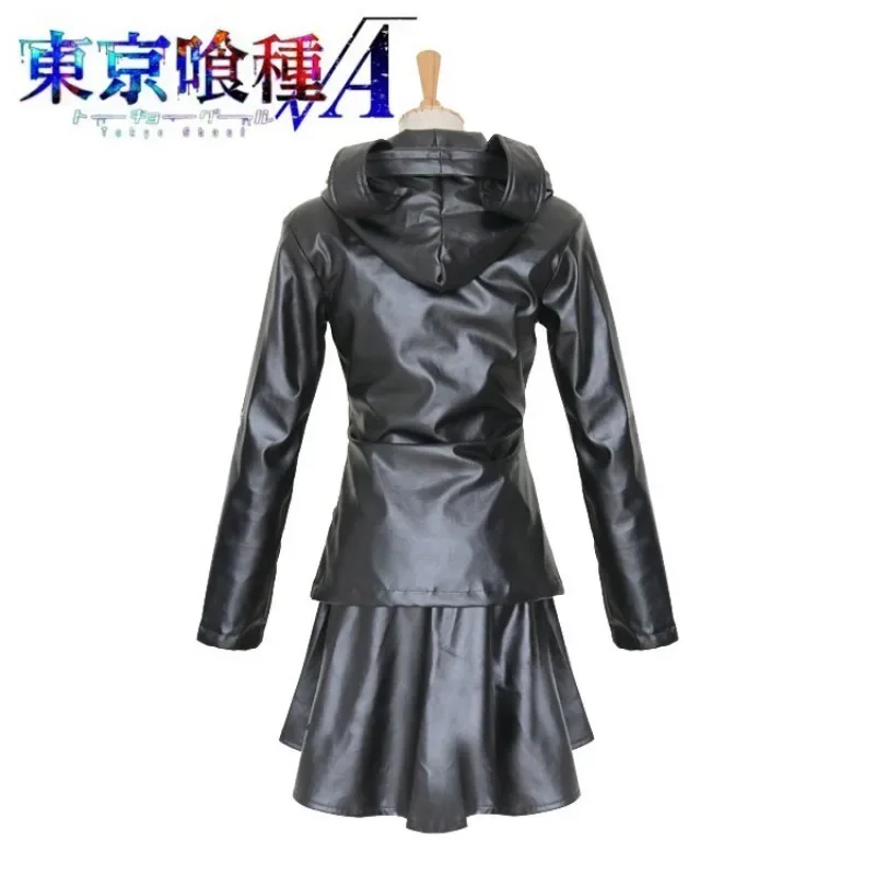 أزياء أنيمي توكا كيريشيما التأثيرية فستان من الجلد الأسود قناع شعر مستعار مجموعة كاملة من أزياء القتال من البولي يوريثان فستان حفلات العطلات والكرنفال
