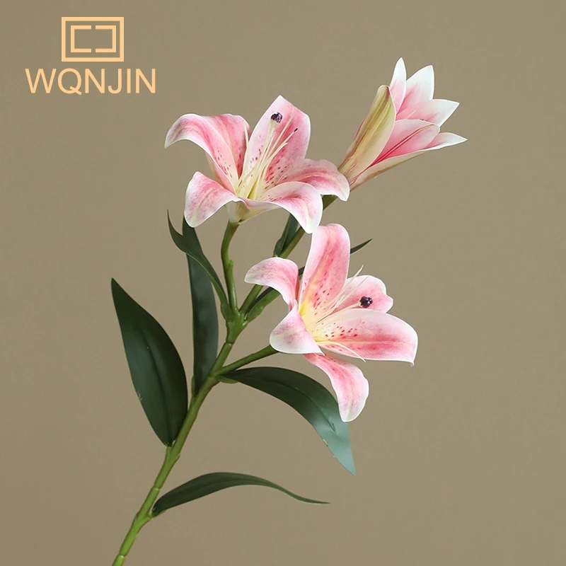 Heißer Verkauf 3D-Druck PVC Lilie Simulation Blume Haupt dekoration 3 Köpfe Lilie Blumenstrauß Hochzeit Blumen arrangement – Detail 8