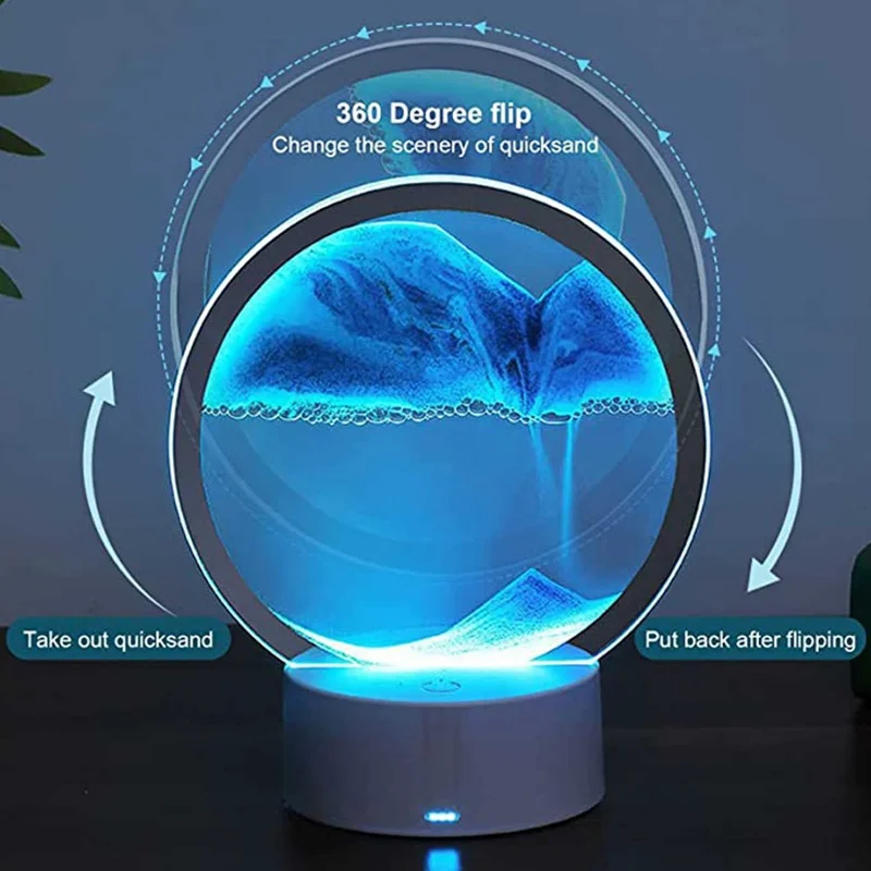 LED RGB Sandscape Lamp，Moving Sand Art Night Light with 7 Colors Hourglass Light 3D Deep Sea Display Decoration Christmas Gift