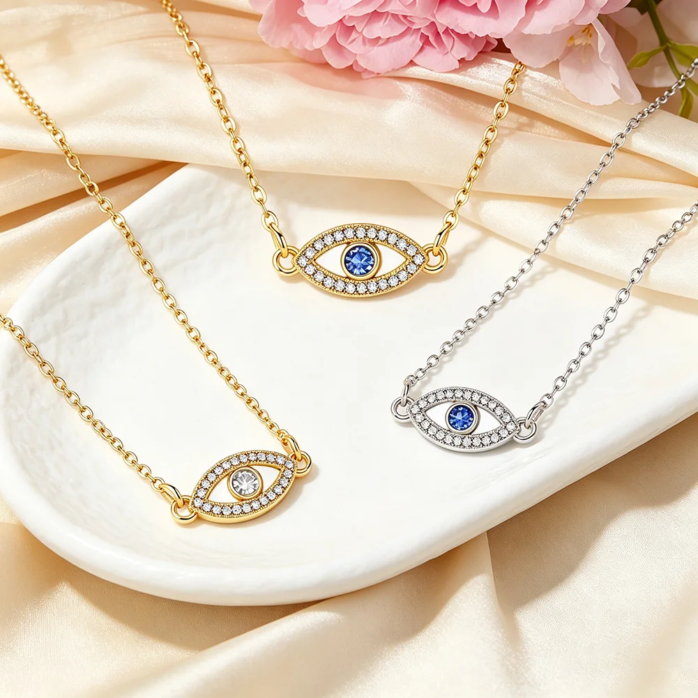 Evil Eye Pendant Necklace for Women Classic Zirconia Choker Necklace Lucky Protection Amulet Minimalist Jewelry Anniversary Gift