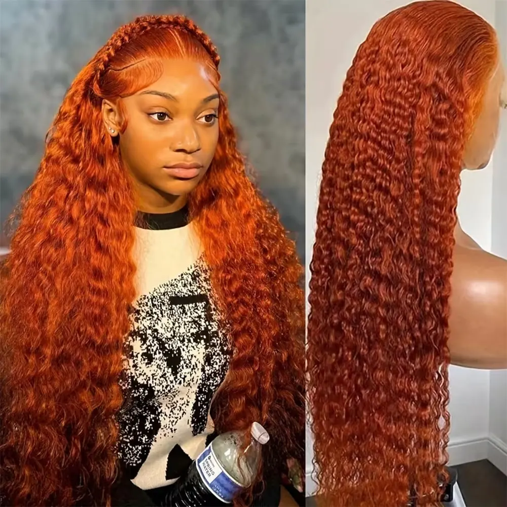 

Deep Wave 350 Orange Ginger Curly 13x6 HD Lace Frontal Human Hair Wig 220% Density 13x4 Brazilian Lace Front Wig For Wom