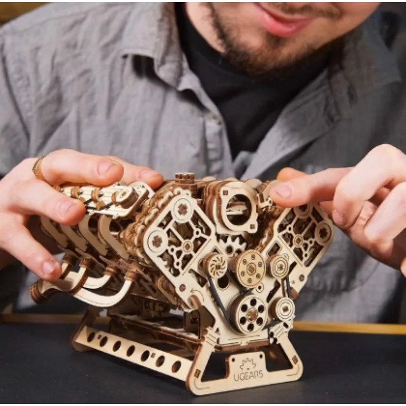 V8 Engine Model Kit Startable 8-Cylinder Engine 3D Wooden DIY Assembly Mechanical Model Gift for Men
