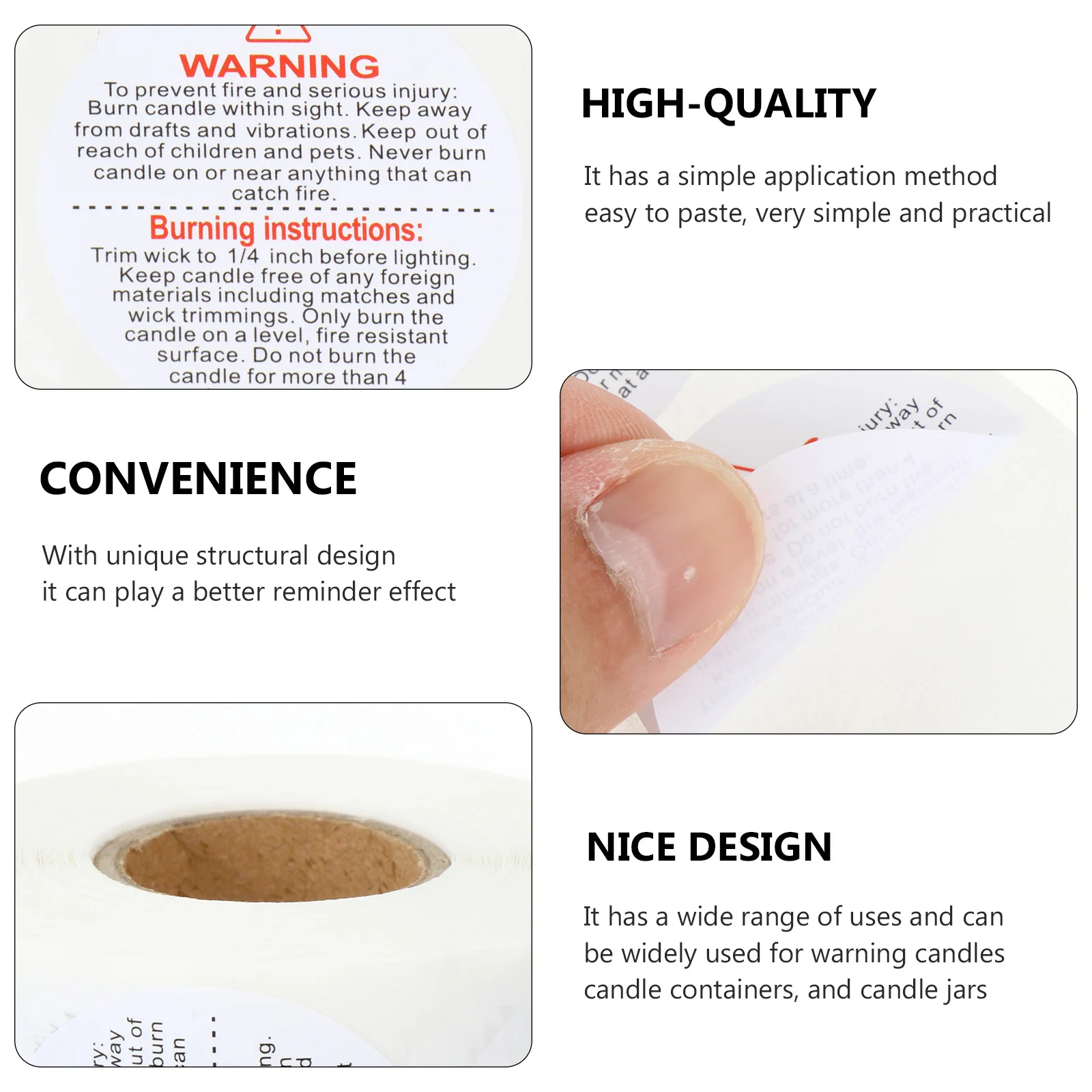 

1pcs 1 Roll Safety Labels Adhesive Warning Decal For Jar Wax Melting Stickers Removable Jar Decal Round Label