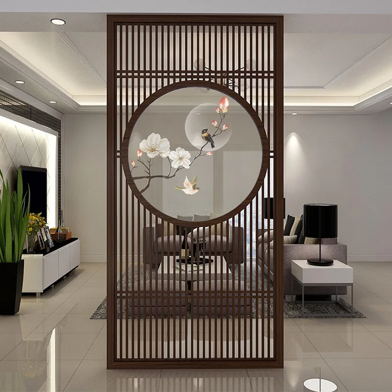New Chinese-style solid wood screen partition living room modern simple entrance porch cabinet entry home hollow decoration