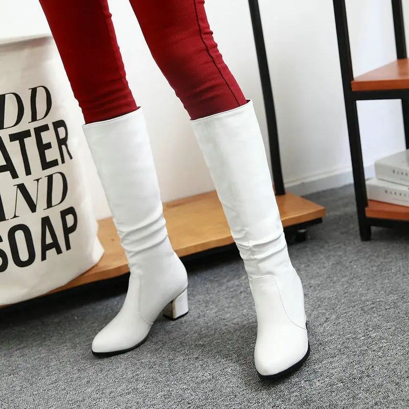 Women's White Knee-High Boots | Slouchy Style, Office Essential Fashion-Forward Footwear