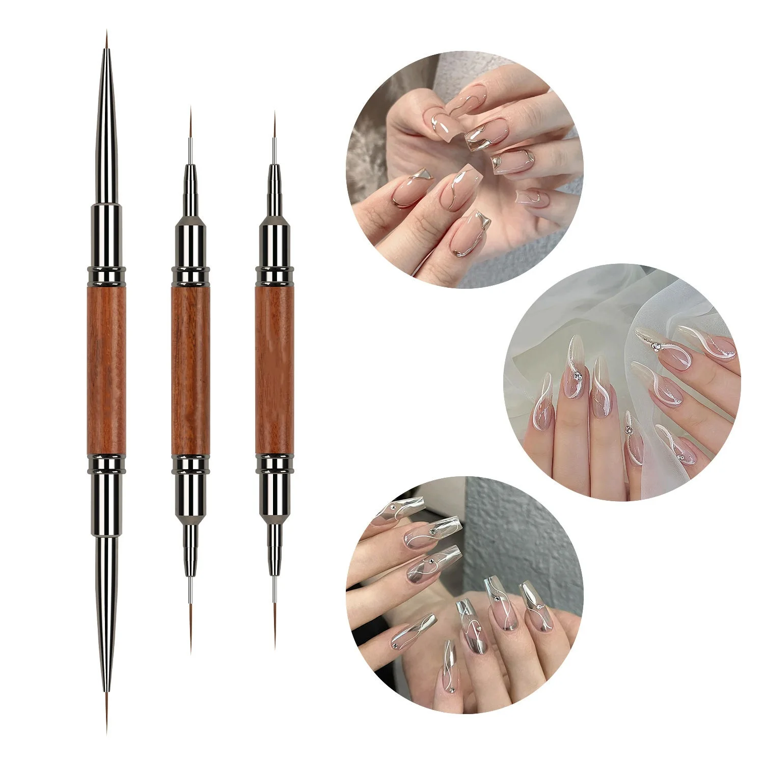 Double tête bois de santal poignée Art Liner bricolage peinture pinceau dessin lignes rayure fleur peinture stylo UV Gel brosse