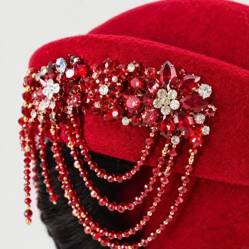 2026 New Floral Pillbox Hat with Round Brimless Profile, Folded and Beaded Tassels Decors, for Cocktail Parties, Tea Party