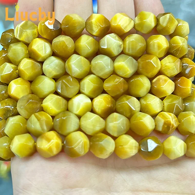 Naturstein facettierte goldene Tigerauge-Achatperlen für Schmuckherstellung, DIY-Ohrringe, Armbänder, Accessoires, 15" Großhandel 6/8/10/MM – Detail 6