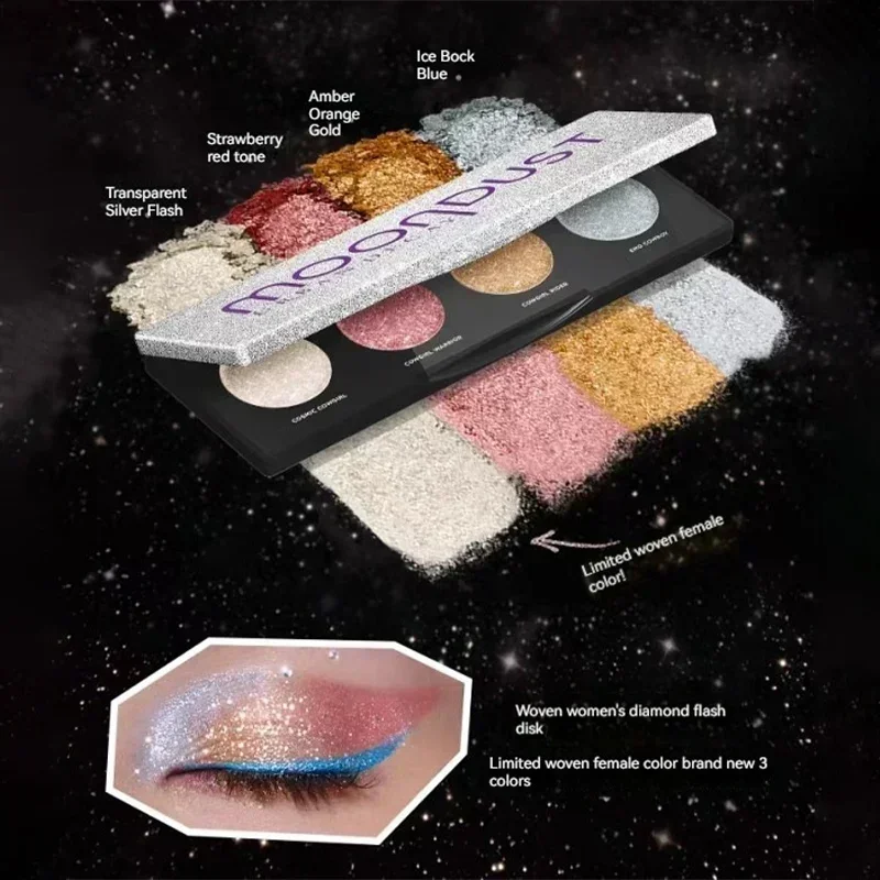 Palette de fards à barrage étanches Moondust, 4 couleurs, super brillant, paillettes, miroitant, 256 yeux, pigment, surbrillance, maquillage, cosmétique