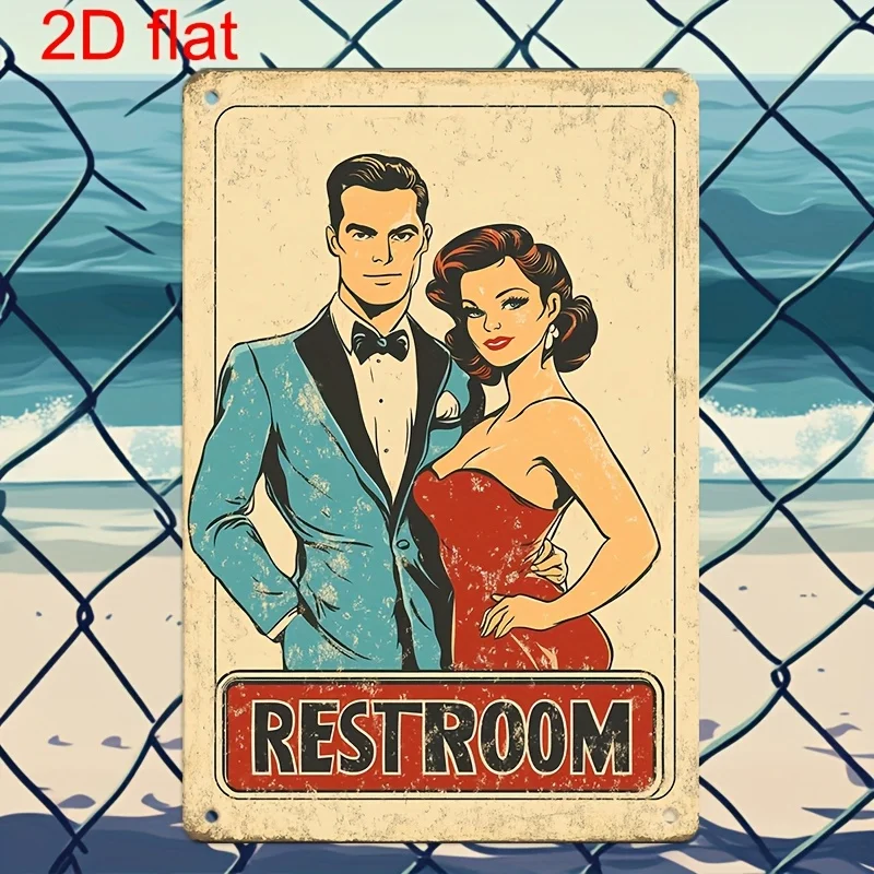 Vintage Metal Restroom Sign | Retro Wall Decor with Classic Suits Illustration es Durable, Pre-Drilled for Easy Hanging Perfect