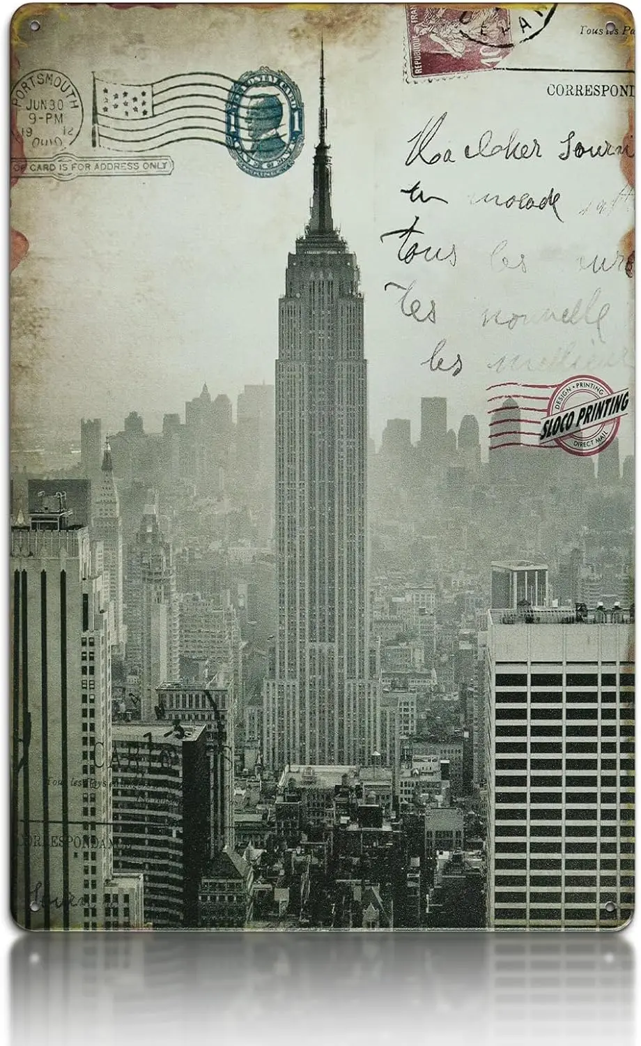 Керкан Винтаж Металлическая Оловянная Вывеска Черно-Белый Нью-Йорк Эмпайр Стейт Внутреннее Украшение Дома Спальня Гостиная Кофе-бар Человек Ca