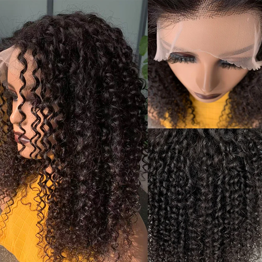 วิกผมลูกไม้แบบลอนลึก วิกผมแท้ ความหนาแน่น 200% วิกผมหยิกสำหรับผู้หญิง วิกผมลูกไม้แบบ HD 13x4 วิกผมลูกไม้แบบหยิกฟู ลดราคา