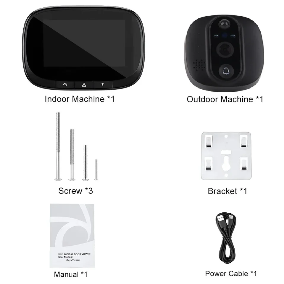 Sonnette Tuya sans fil avec détection de mouvement PIR nocturne, sonnette de porte œil de chat, caméra judas, maison intelligente, 4.3 pouces, 2.4GHz, WiFi, nouveau