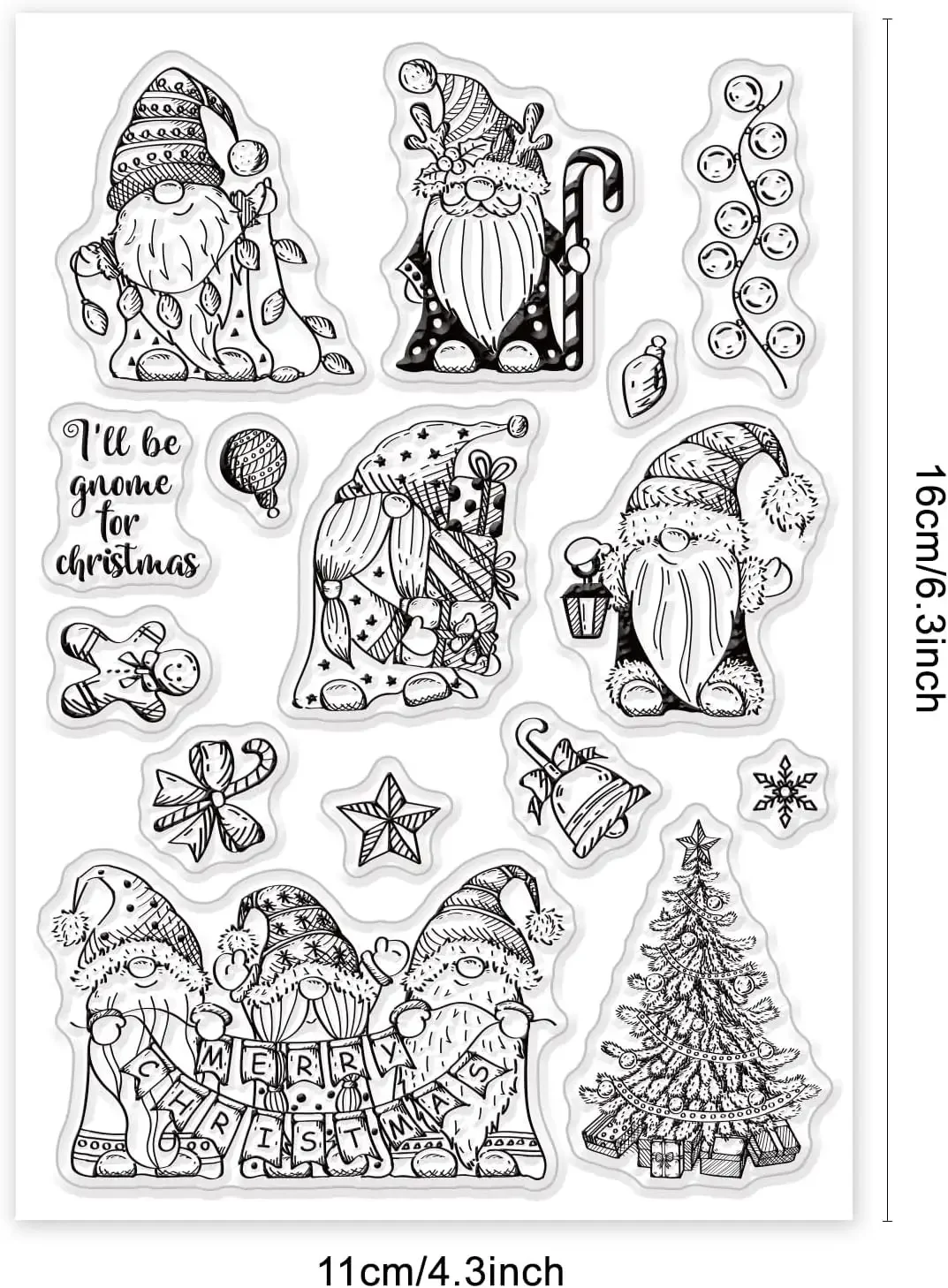 Christmas Gnome Clear Stamp Gingerbread Man Bell Silicone Stamps Tree Snowflake Rubber for Scrapbook Journal Diary Card Making