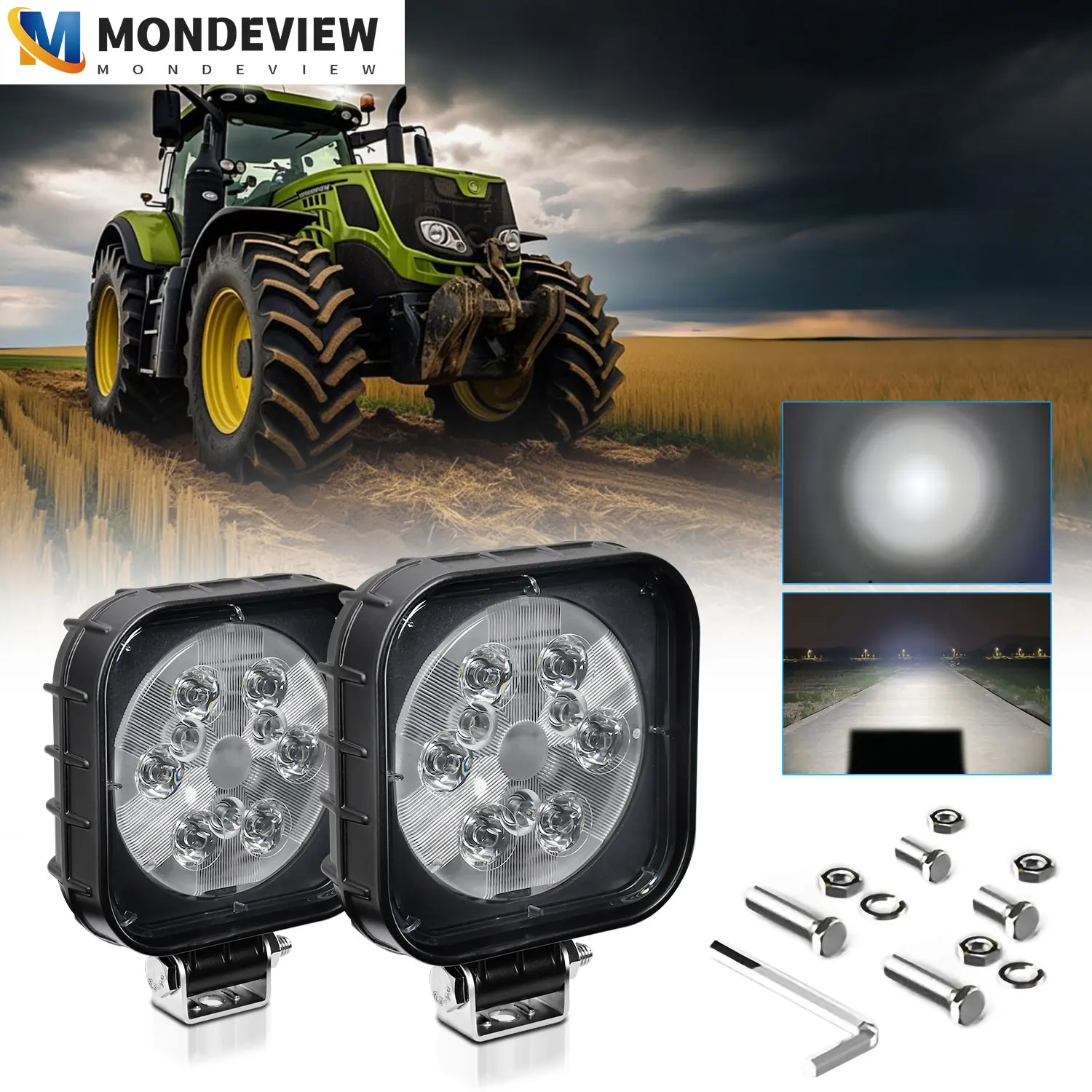 

MONDEVIEW LED work light floodlight 4-inch heavy-duty equipment vehicle truck tractor cart boat ATV UTV 1600W 600000LM 9-30V