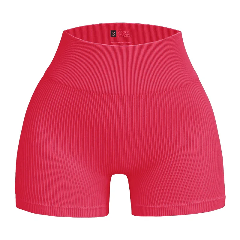 Gerippte Strickshorts für Damen, nahtlose Yoga-Shorts, dehnbare Shorts mit hoher Taille, sexy Hüftheben, Radfahren, Laufen, Dreipunkthose – Detail 18