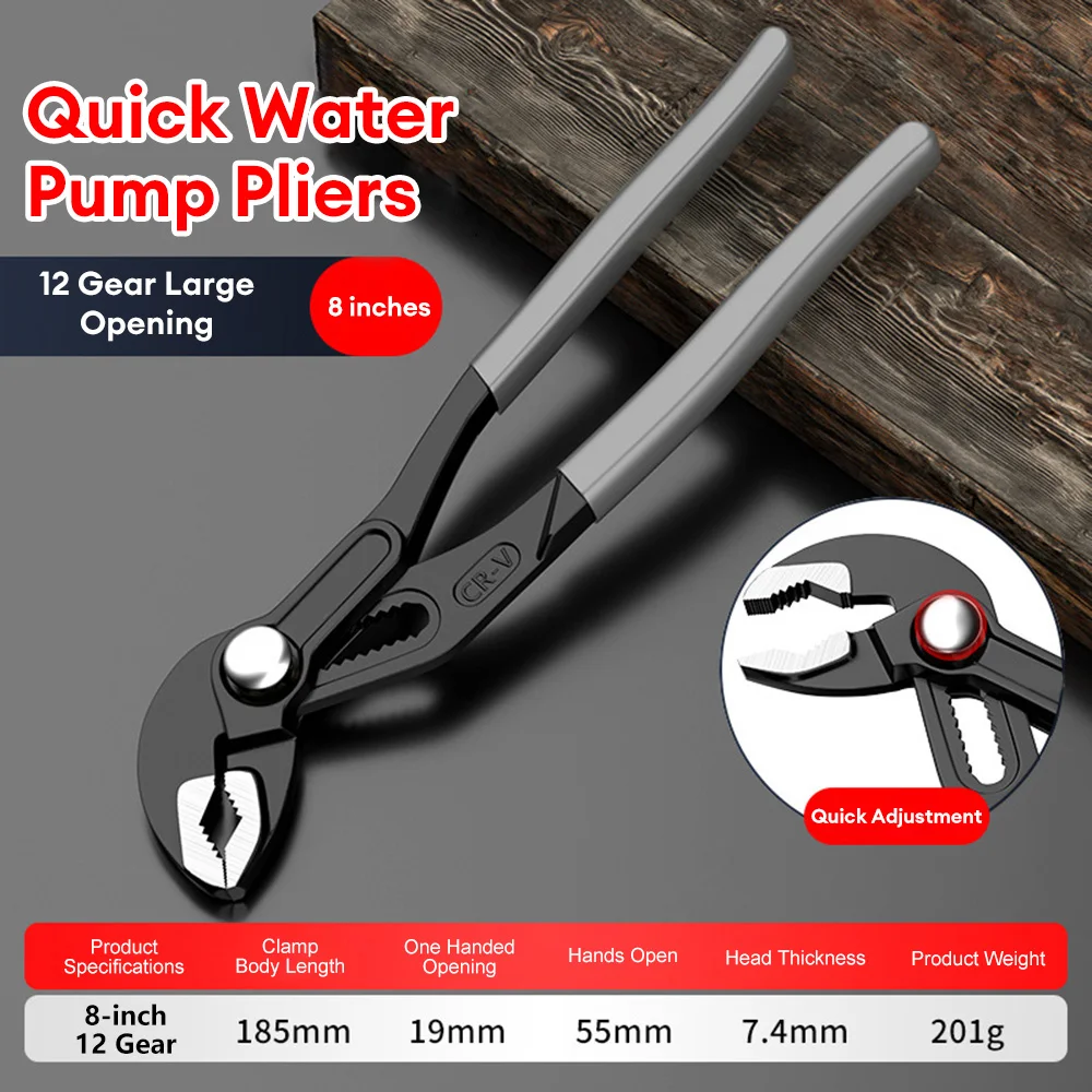 Water Pump Pliers Quick-Release Plumbing Pliers Adjustable Water Pipe Clamp Plier Bathroom Sink Spanner Hand Tool