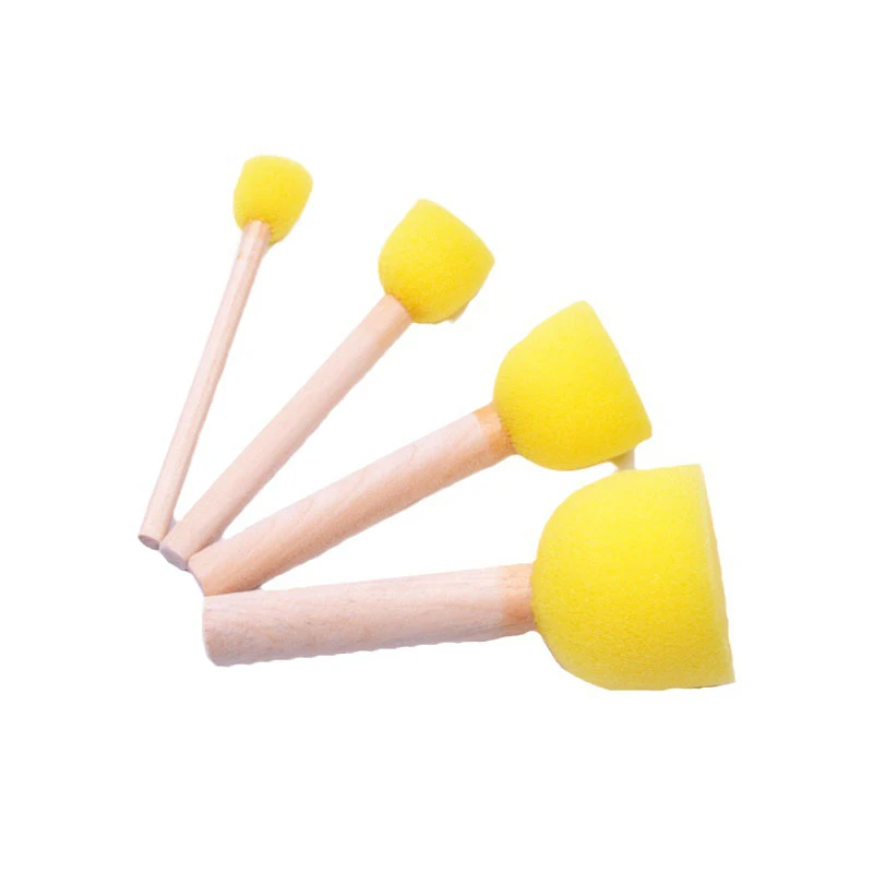 4Pcs Sponge Brush Kindergarten Art Handicraft, Children's Drawing Tool Round Sponge Seal Mushroom Head Rubbing Stick
