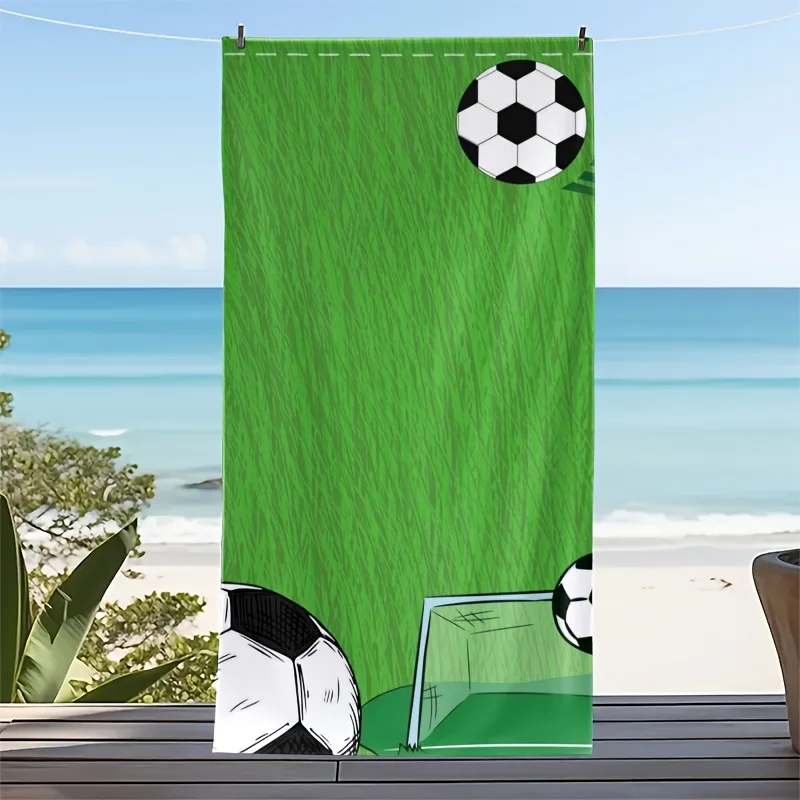 Green grassland and football pattern polyester microfiber beach towel is highly absorbent, suitable swimming and beach outings
