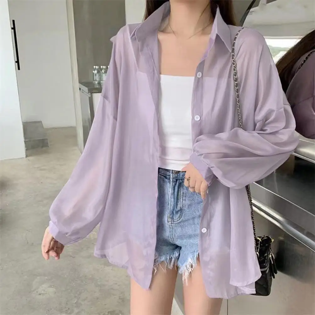 Sun Clothing Quick Drying Lapel Perspective Thin Type Shawl Sunscreen Shirt Cardigan Chiffon Coat Dressing Up