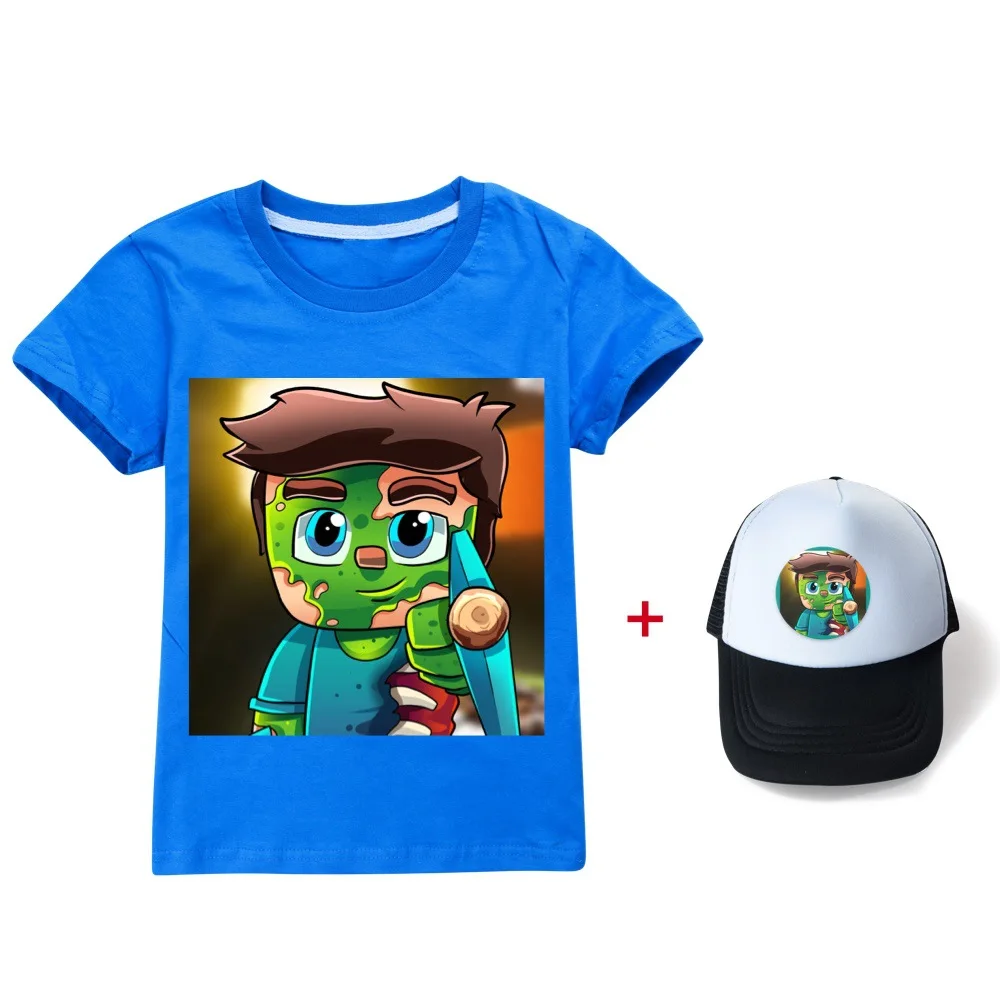 Camiseta para niños de 3 a 12 años, ropa para niños y niñas, Top + sombrero para el sol, 2 piezas, conjunto deportivo informal de algodón con dibujos animados