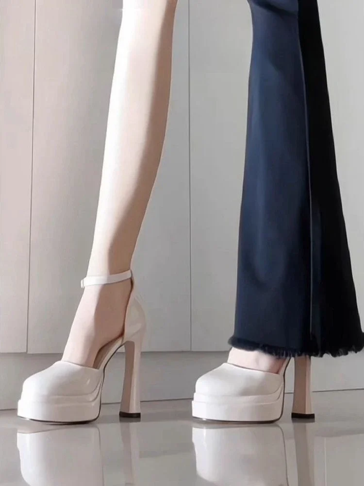 Mary Jane High Heels for Women Platform Chunky Heel Elegant Wedding Party Shoes Petite Friendly