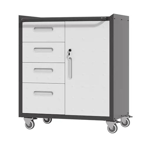 Metal Garage Storage Cabinet on Wheels, Lockable Rolling Tool Cabinet