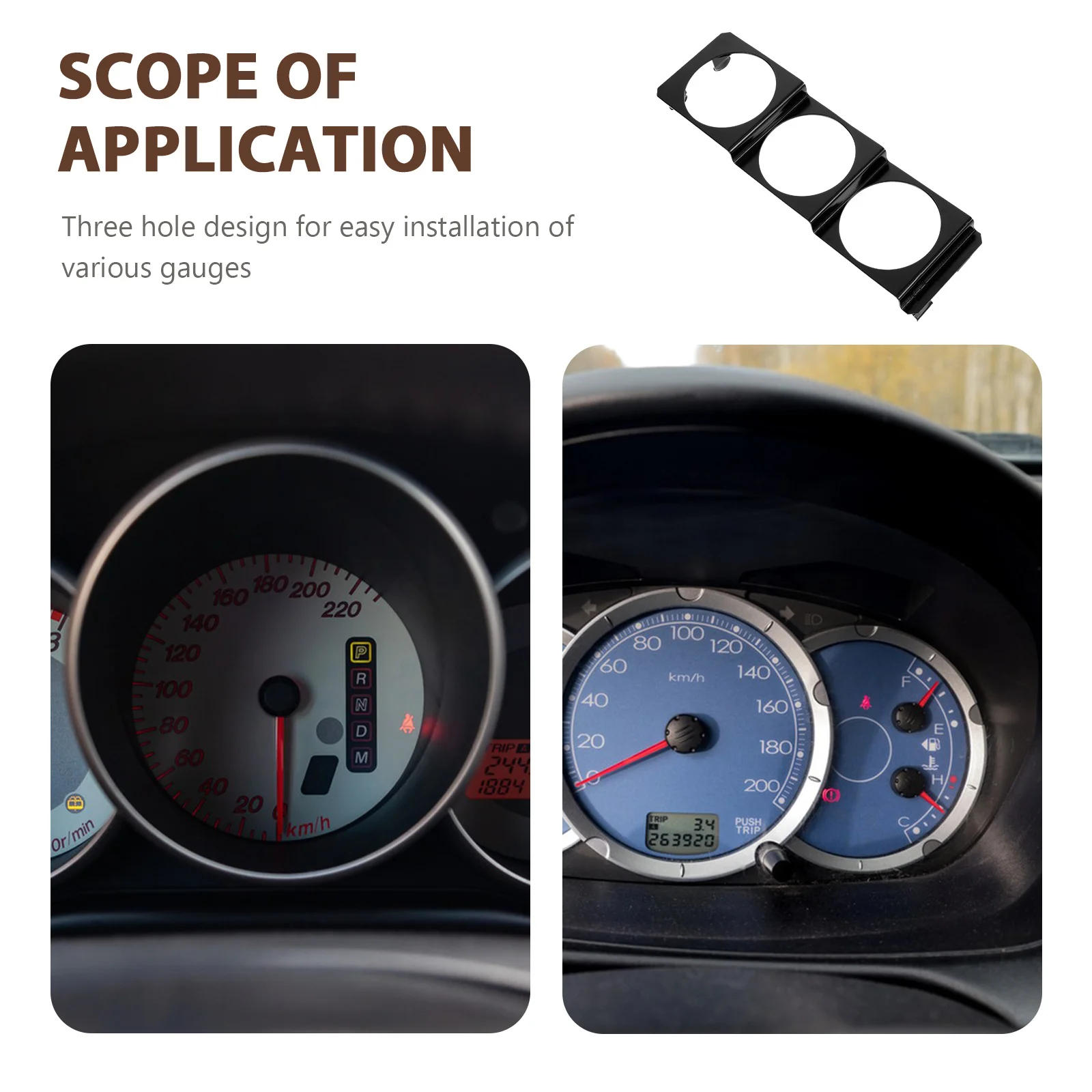 

Car Dashboard Meter Mount Holder 3-Hole Type Sturdy Car Gauge Mount Panel Holder for Instrument Cluster Vehicle Interior and