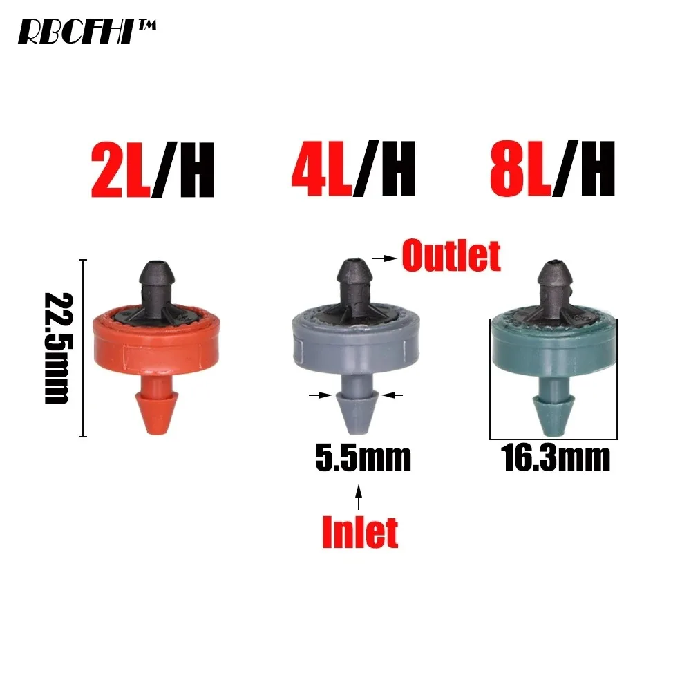 50pcs 2L 4L 8L Pressure Stable Flow Lawn Automatic Compensating Dripper Durable Compact Flexible Drip Irrigation Regulator