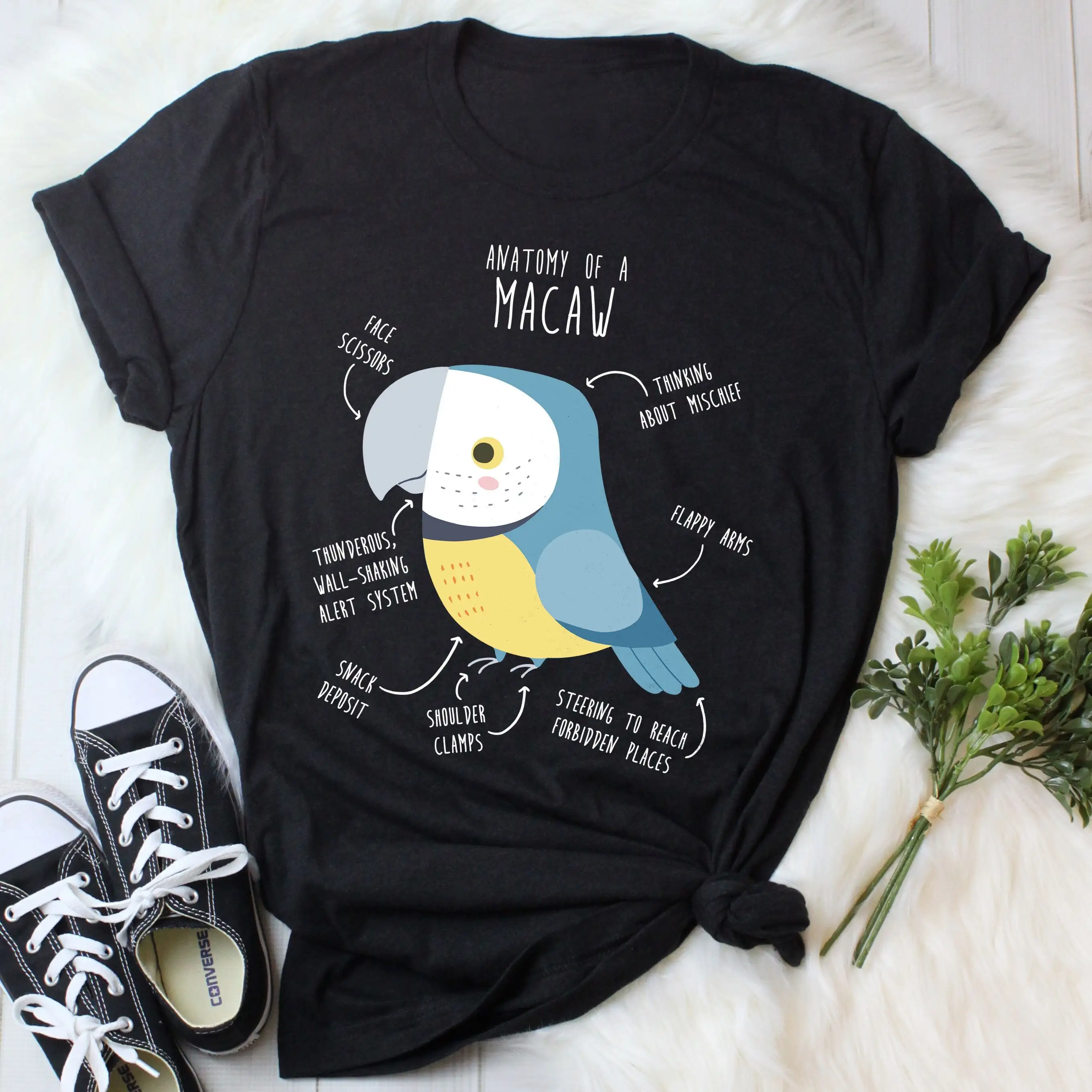 Blue And Gold Macaw T Shirt Funny Parrot Lover Cute Pet Bird Mom Dad Top Anatomy