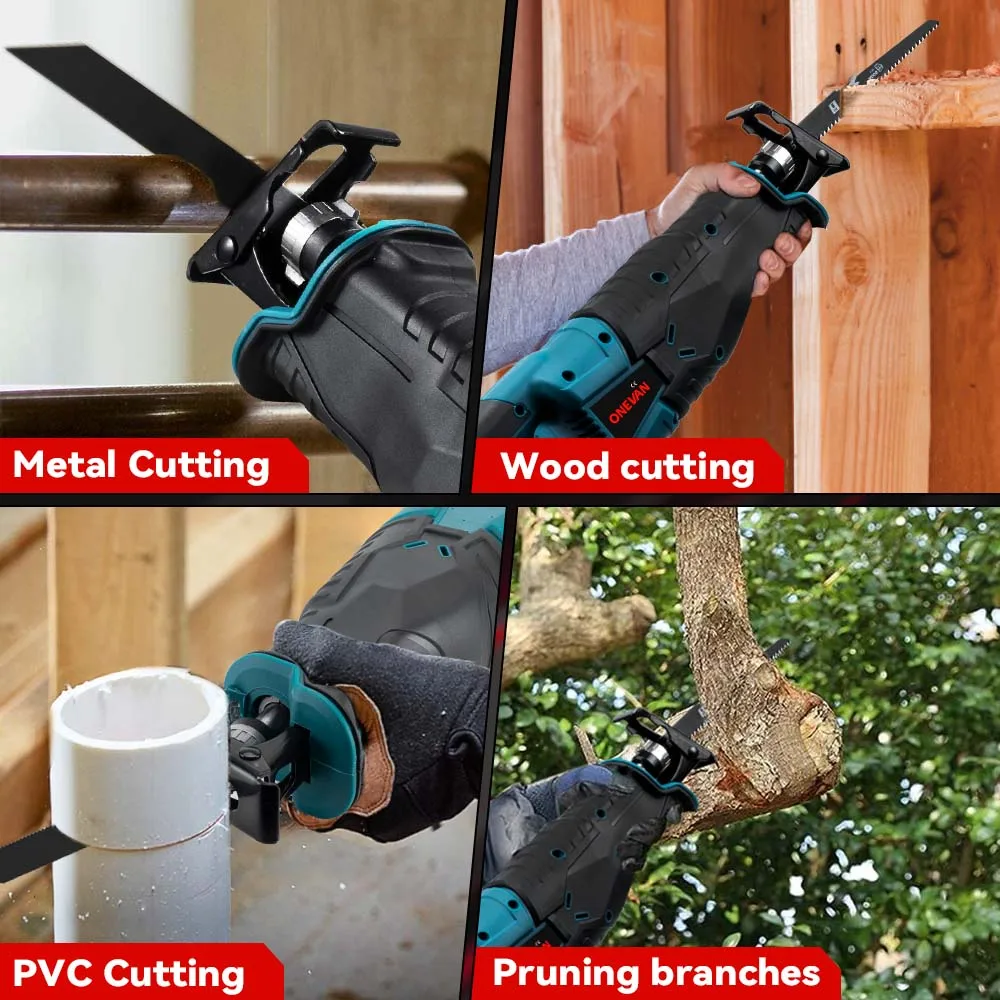 ONEVAN 3000W Cordless Reciprocating Saw Adjustable Speed Chainsaw Wood Metal Pipe Cutting Electric Saw For Makita 18v Battery